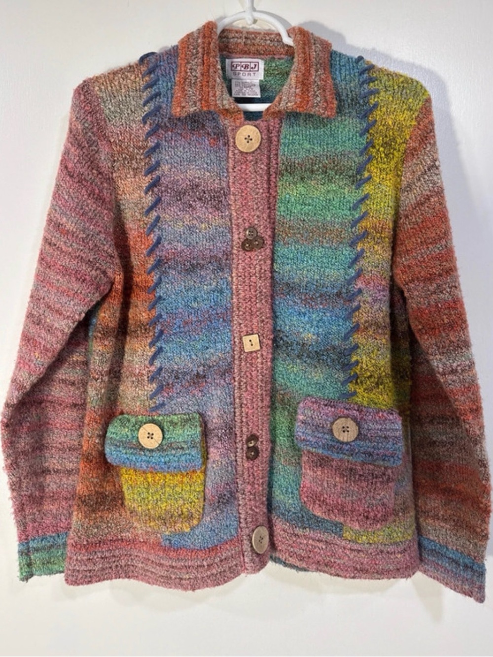 Vintage PBJ Sport Multicolor Knit Button-Front Cardigan